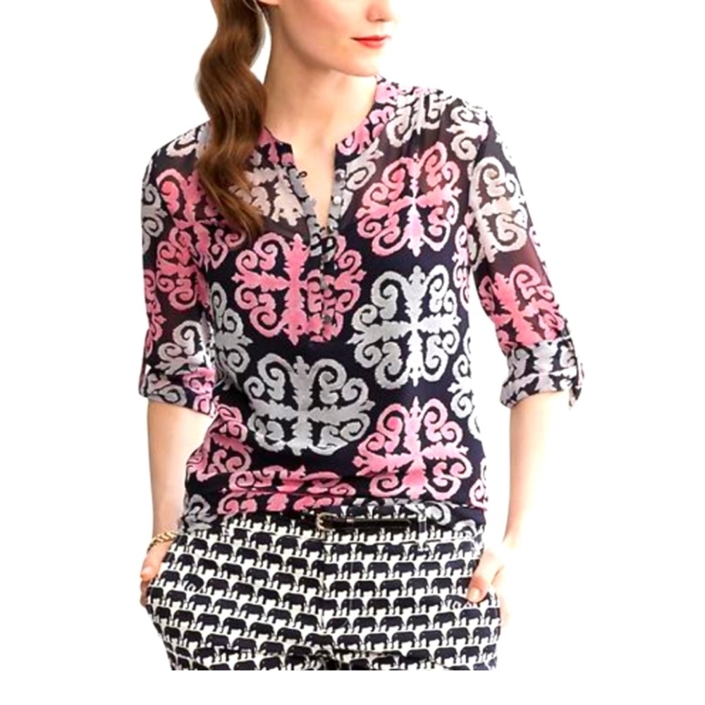 Banana Republic Milly MedallionWomen's Pink and navy sheer Top size 12